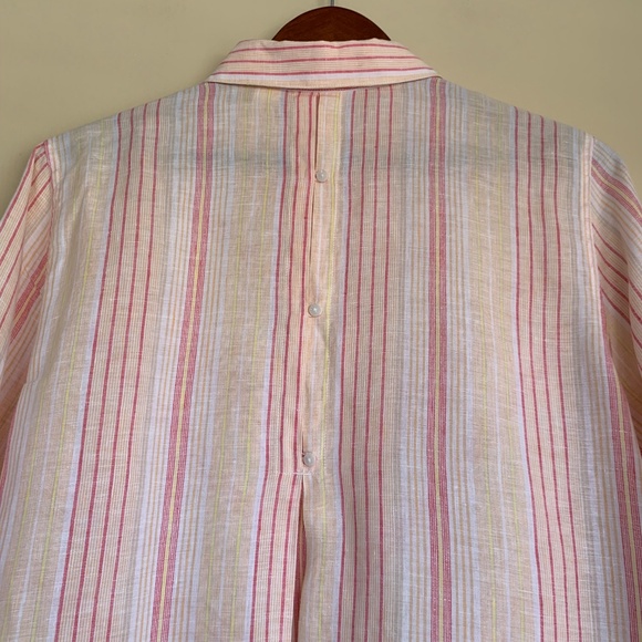 Chico's 100% Line Striped Button Down Shirt 2 or M-L Tunic Coastal Travel Top - Picture 13 of 16